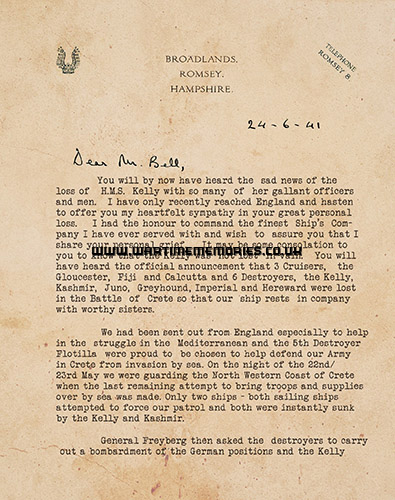 Page one of letter from Lord Mountbatten